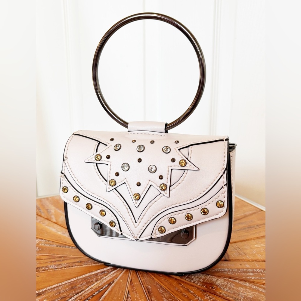 EUC Nasty Gal Embellished Blush Pink Faux Leather Wristlet / Crossbody Bag
